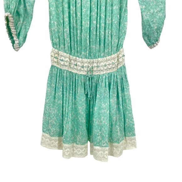 Poupette St Barth Off the Shoulder Light Green Floral and Lace Mini Dress XS - Picture 3 of 7